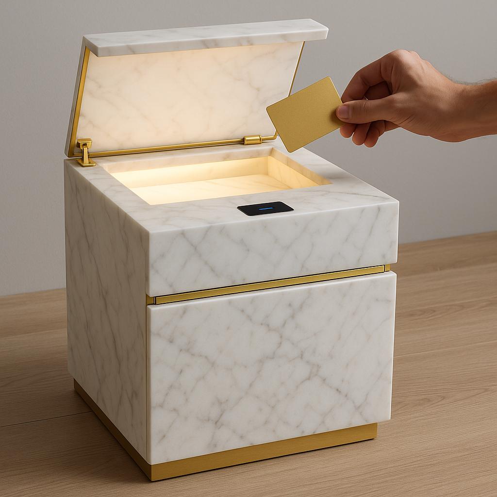 Luxury Smart Marble Nightstand – Calacatta Gold | RFID Card Lock | Hidden LED Compartment 5