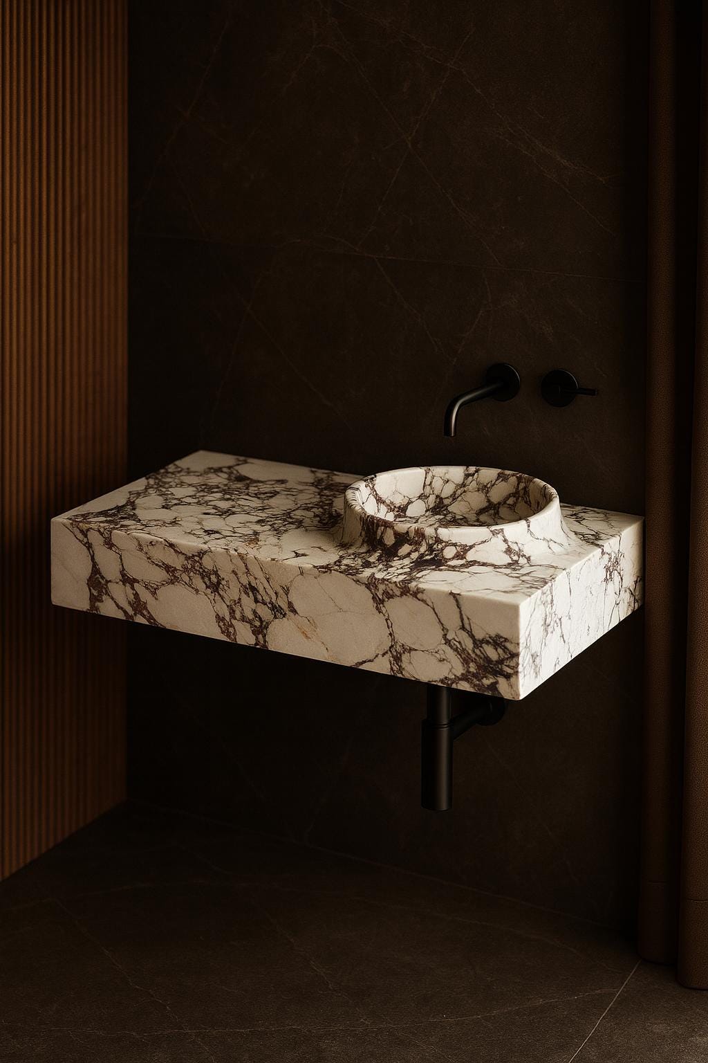 Hand-Carved Calacatta Viola Marble Sink | Luxury Wall Mount Bathroom Basin (35” x 18”) 5