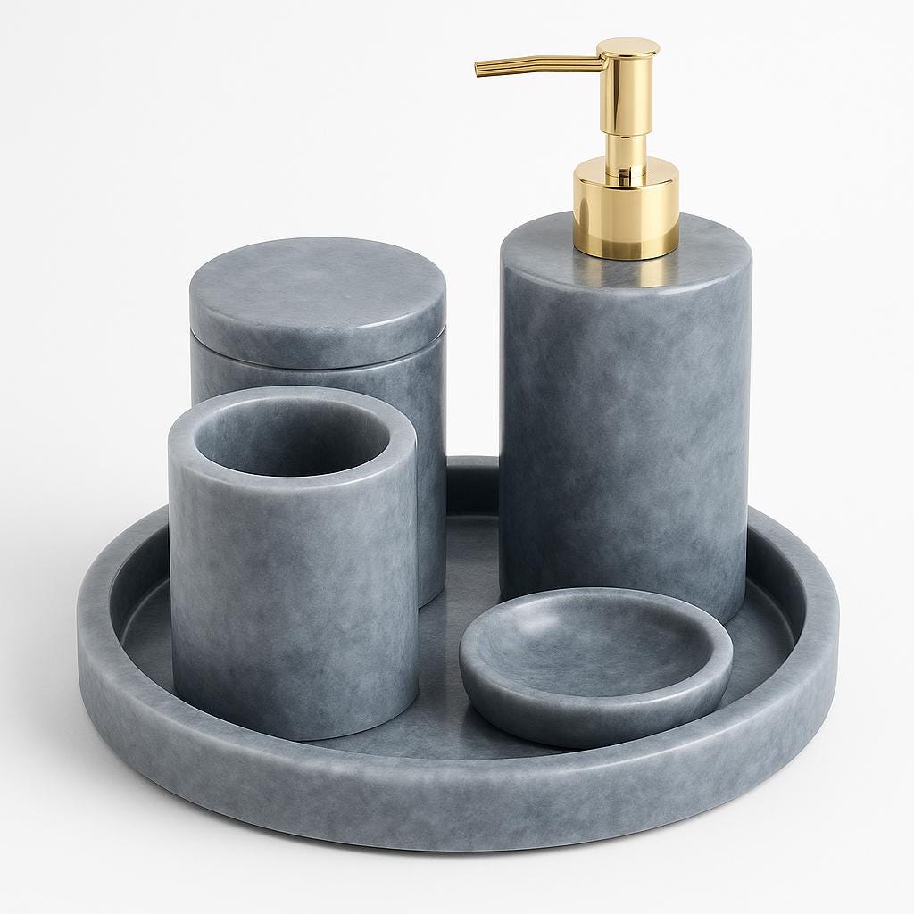 Handmade Grey Marble Bathroom Set | Luxury Bath Accessories
