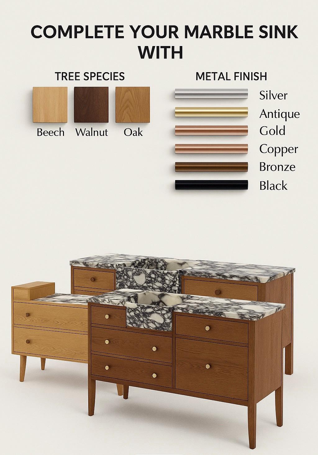 Custom Marble Sink Vanity Set – Solid Natural Afyon Marble + Wood Base | Handmade Bathroom Furniture. 2