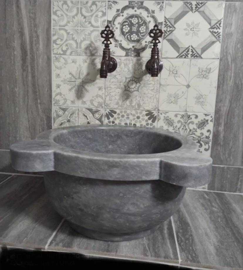 Handmade Turkish Hammam Basin from Natural Afyon Marble | Customizable Size & Color 3