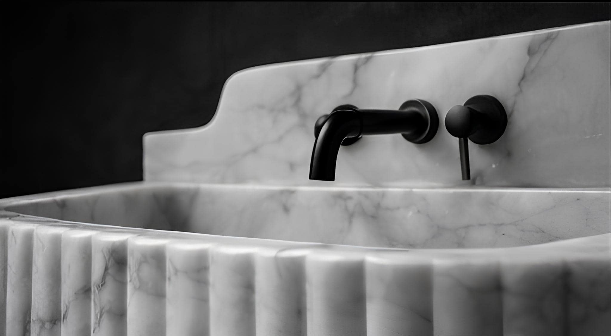 Hand-Carved Black & Carrara Marble Sink | Wall-Mount Bathroom Vanity Basin, Custom Size 3
