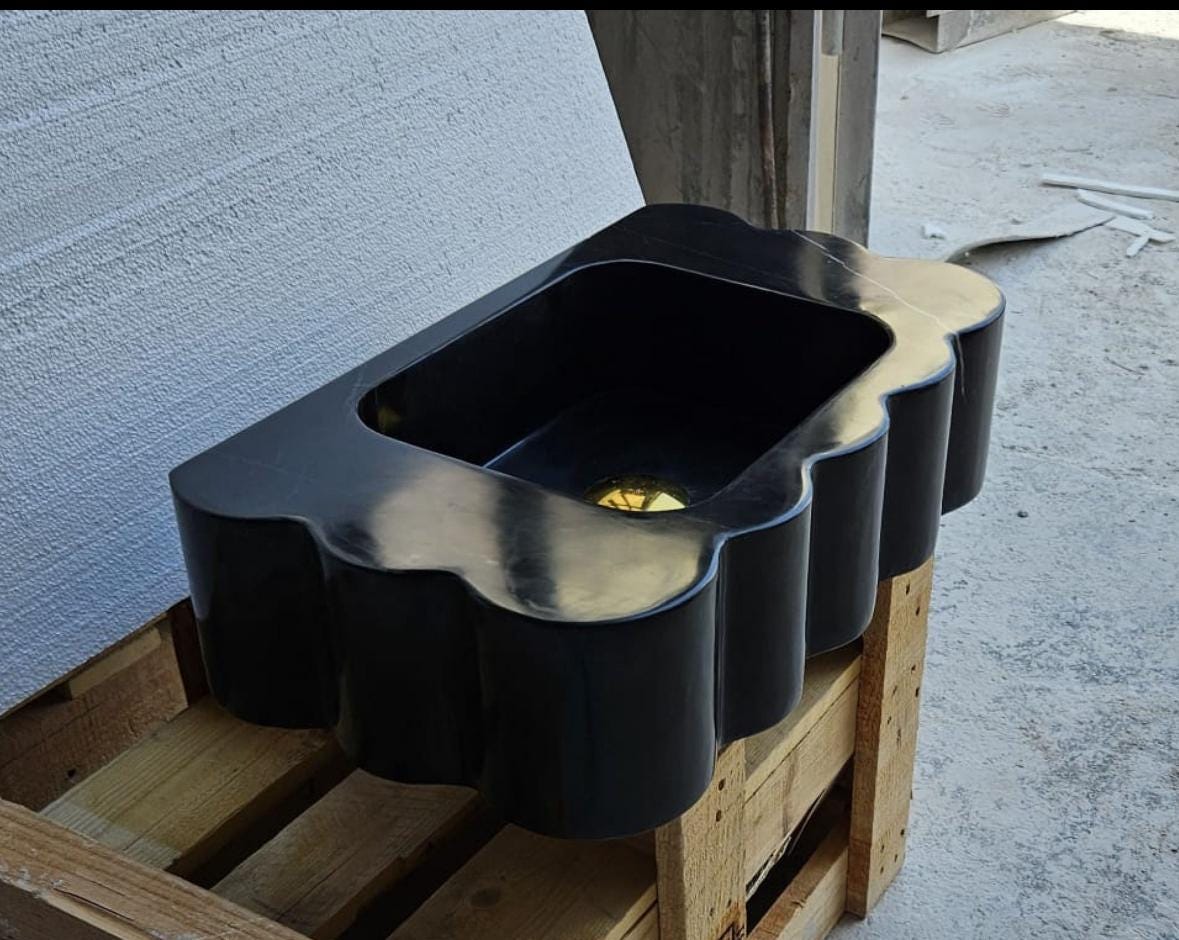 Handmade Nero Marquina Marble Sink: Sculptural Cloud Basin. 3