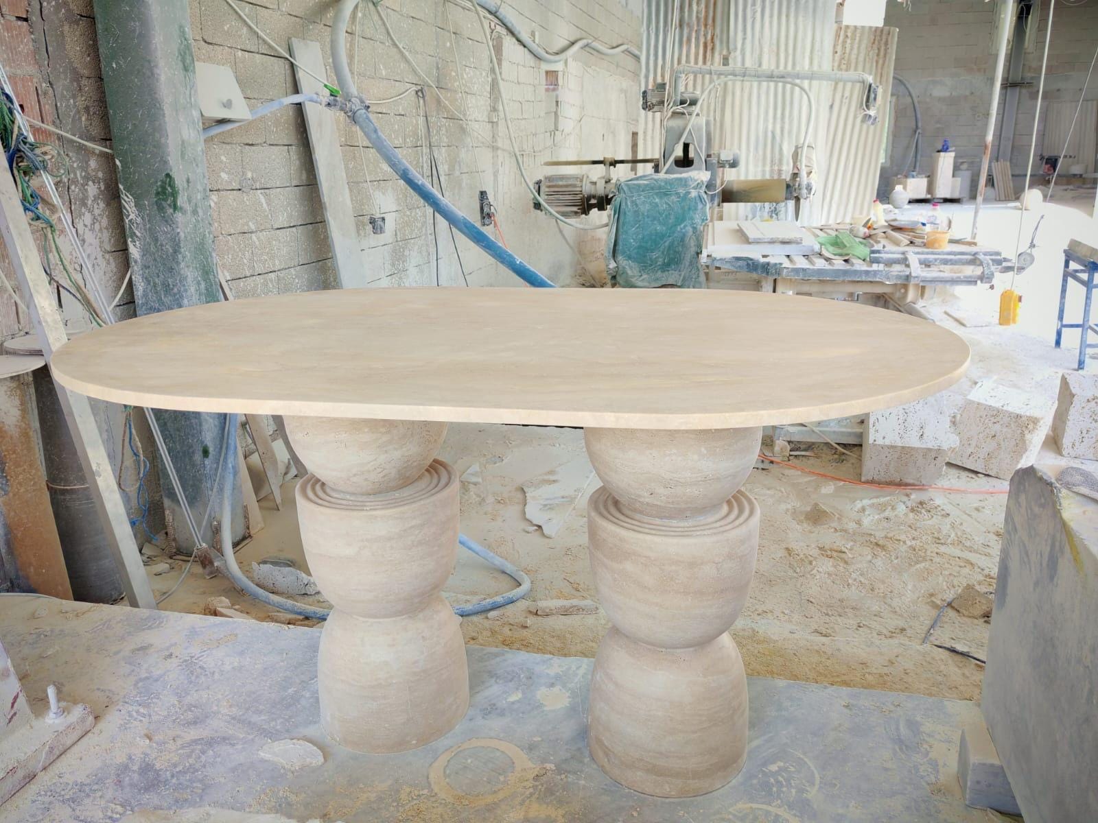 Handmade Beige Travertine Dining Table – Natural Stone Centerpiece | Custom Size | Made in Turkey. 2