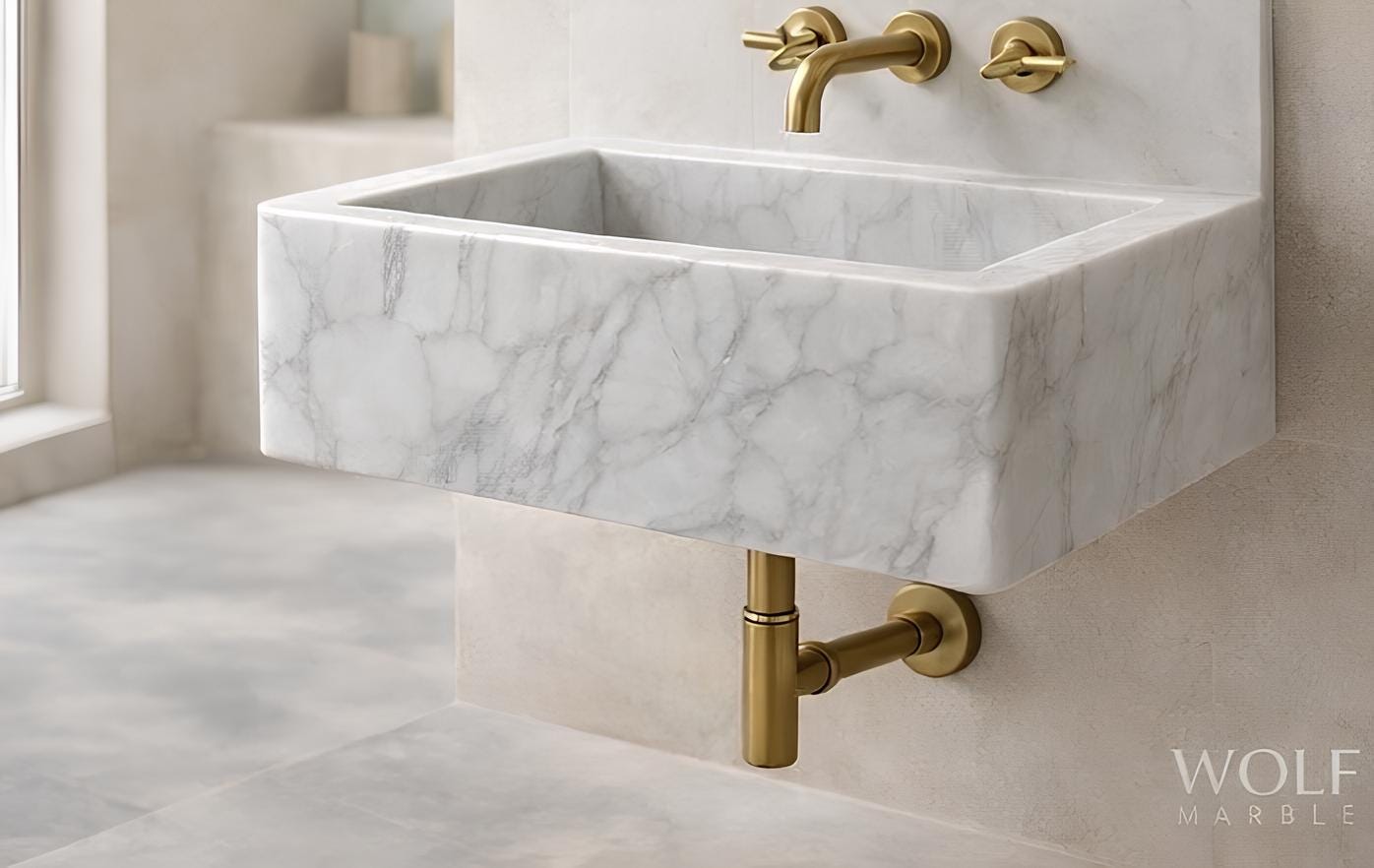 Hand-Carved White Marble Bathroom Sink | Farmhouse Style