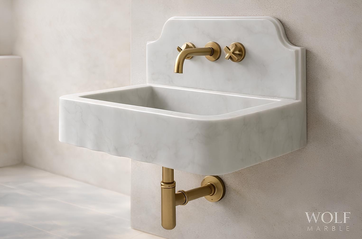 Carrara White Rectangular Marble Bathroom Sink 3