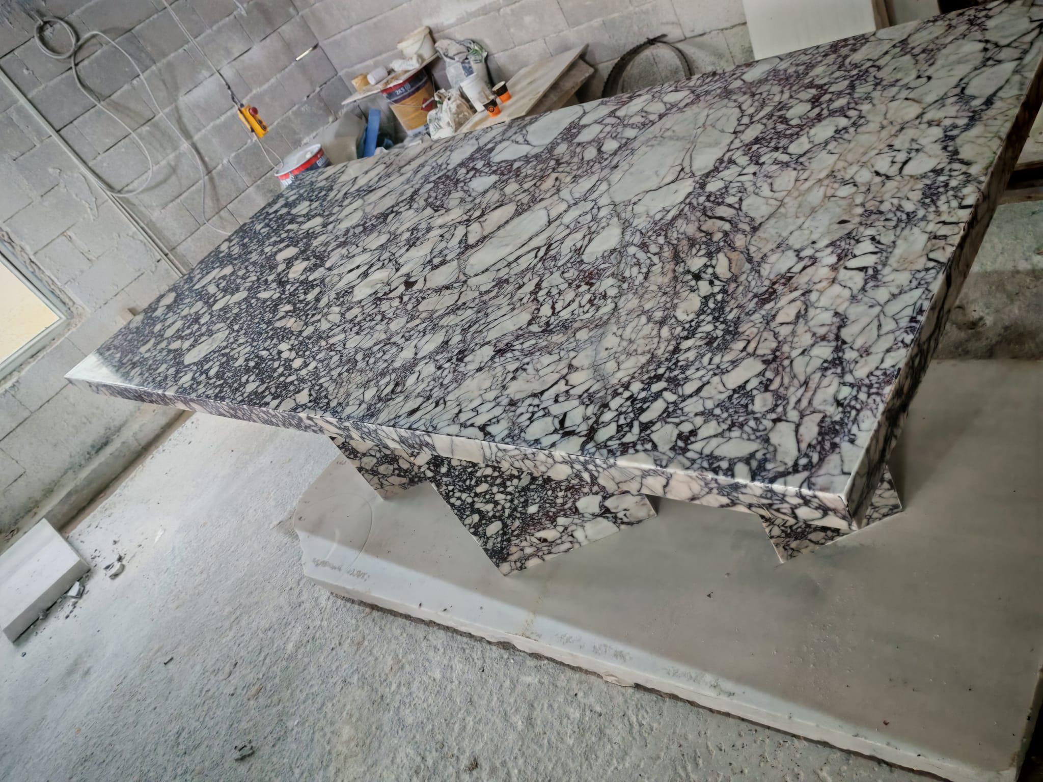 Handmade Afyon Lilac Marble Dining Table: Modern Purple Veined Stone 5