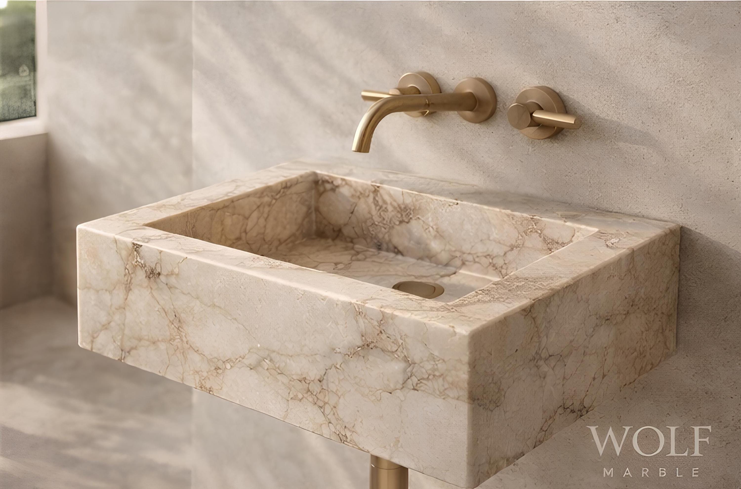 Afyon Sugar Marble  Wall Sink – Sculpted Marble Bathroom Basin, Custom Size 3