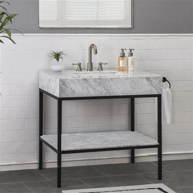 Handmade Marble Vanity Sink with Metal Legs: Modern Bathroom Console 2