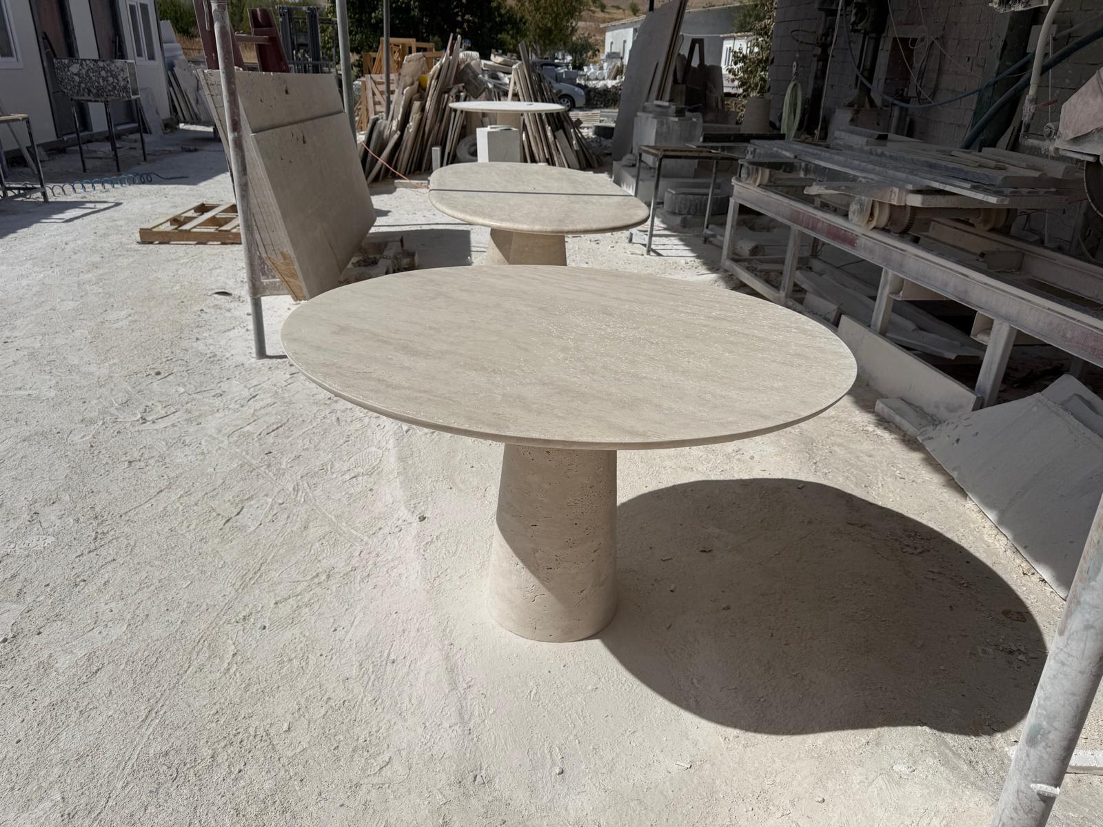 Handmade Beige Marble Dining Table: Modern Round Pedestal Base 4