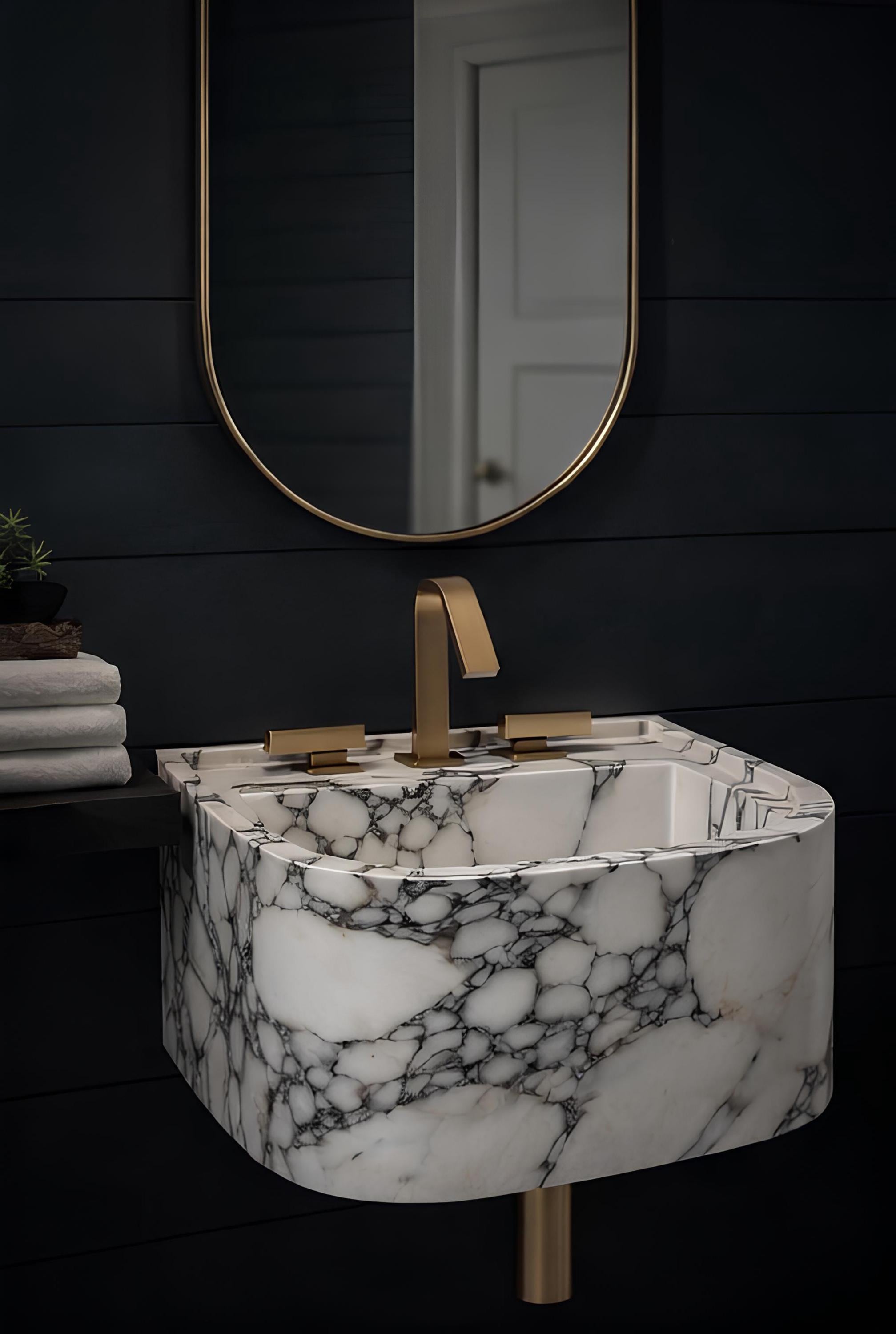 Luxury Calacatta Viola Marble Wall-Mount Sink | Modern Solid Stone Vanity Basin, Custom Size