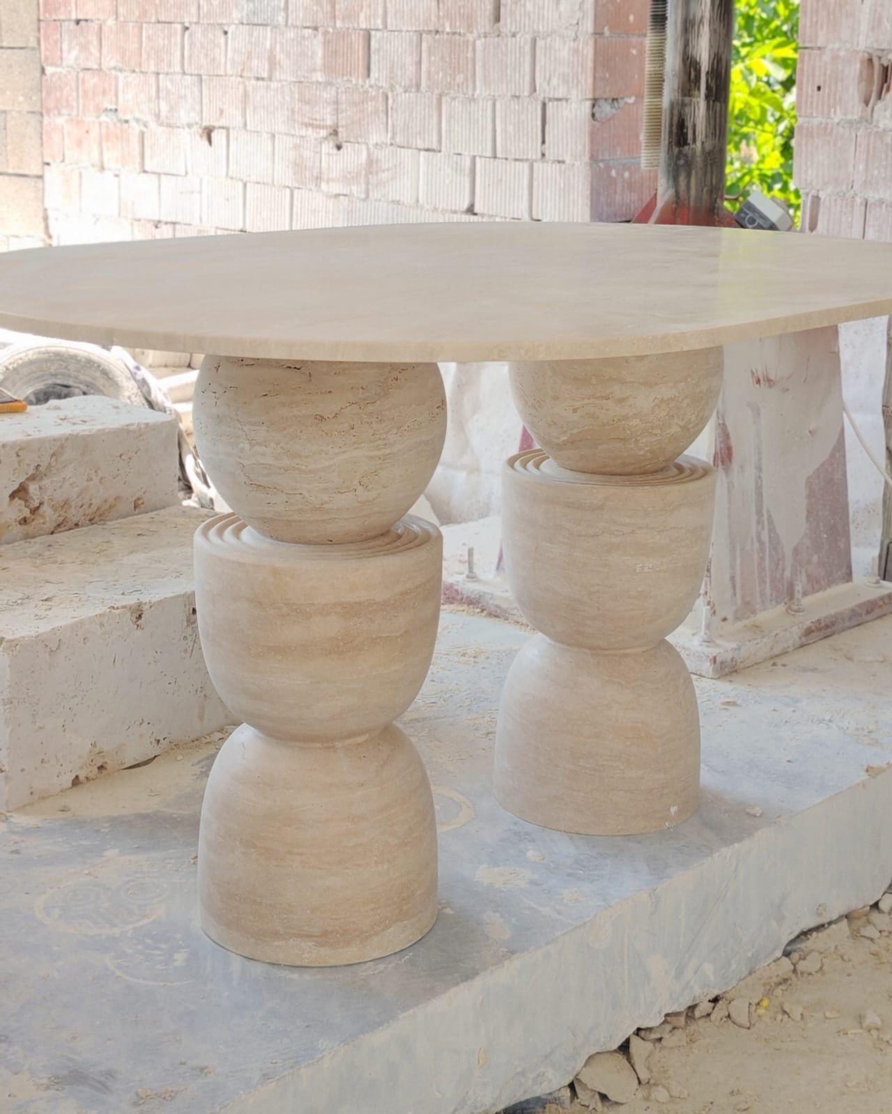 Custom Travertine Marble Dining Table – Handmade Natural Stone Centerpiece | Made in Turkey. 4
