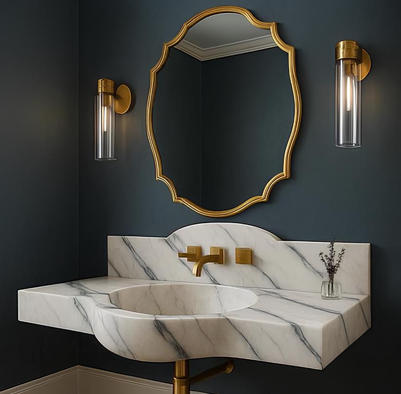 Handcrafted Calacatta Marble Wall-Mount Sink – Luxury Bathroom Vanity Basin (36” x 18” x 8”) 3