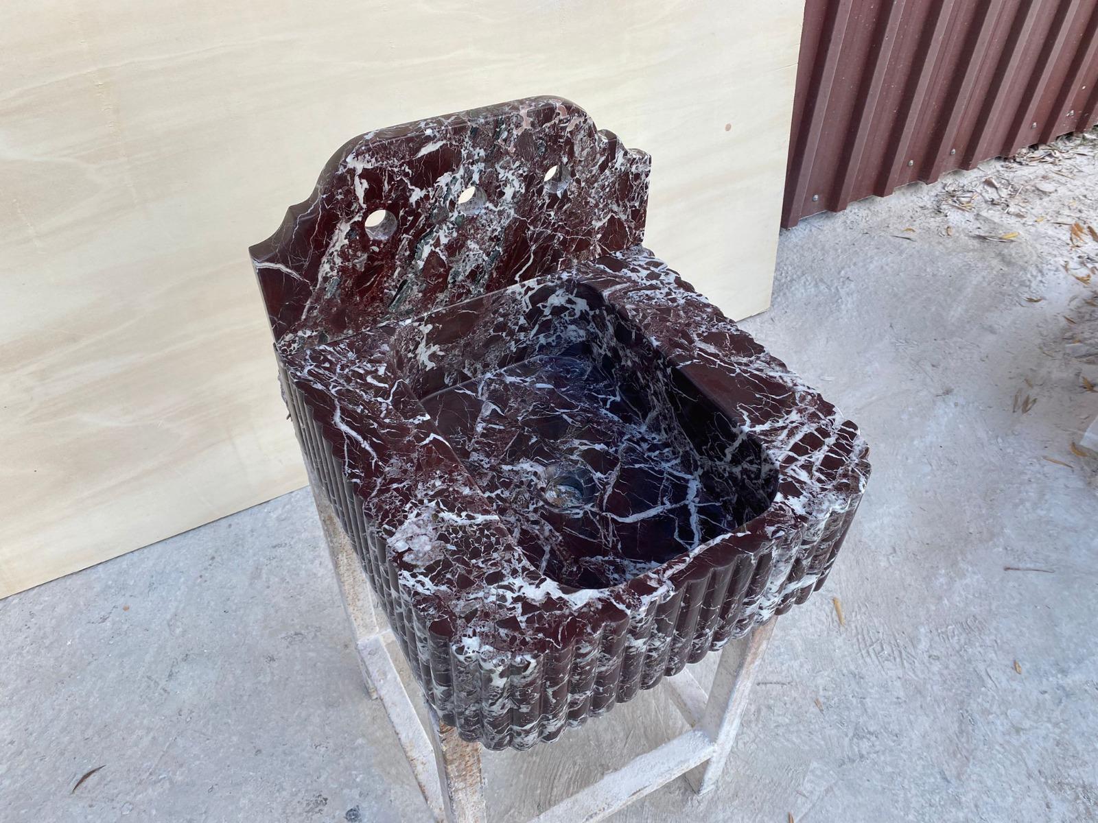 Red Lepanto Marble Wall-Mounted Sink | Handmade Custom Stone Washbasin 2