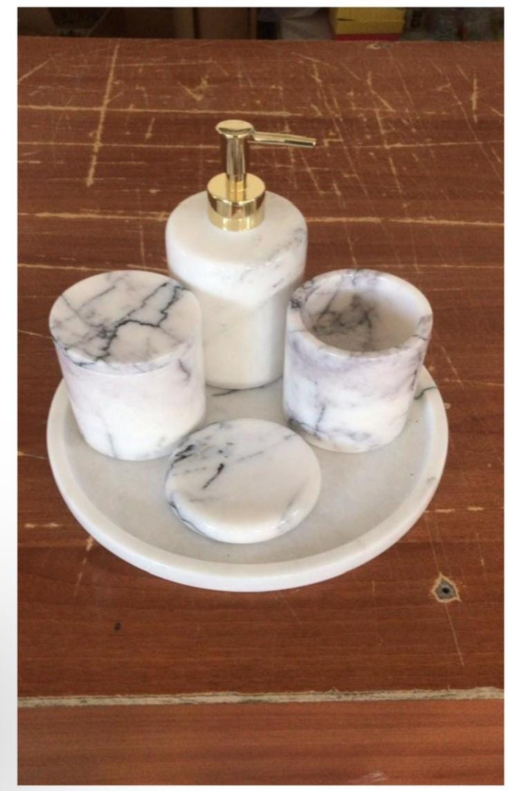 Handmade Afyon Violet Marble Bathroom Accessory Set | Luxury Stone Decor accessories 2