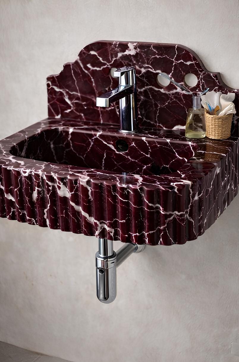 Red Lepanto Marble Wall-Mounted Sink | Handmade Custom Stone Washbasin