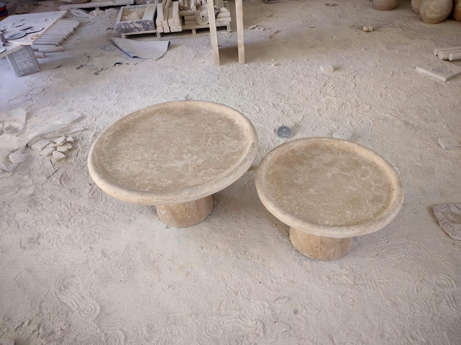 Custom Travertine Marble Coffee Table Set | Handmade Round Stone Tables for Modern Interiors 2