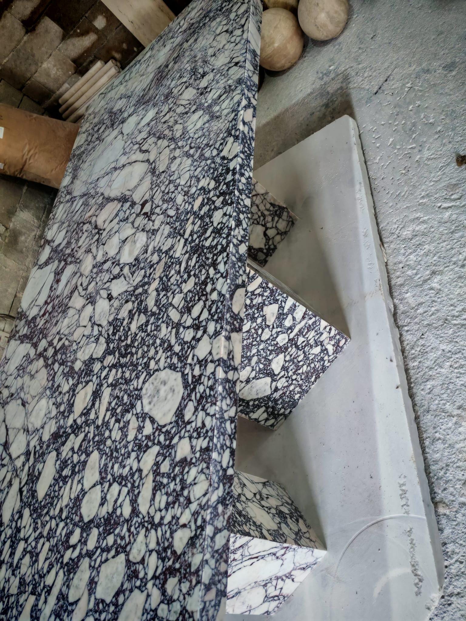 Handmade Afyon Lilac Marble Dining Table: Modern Purple Veined Stone 4