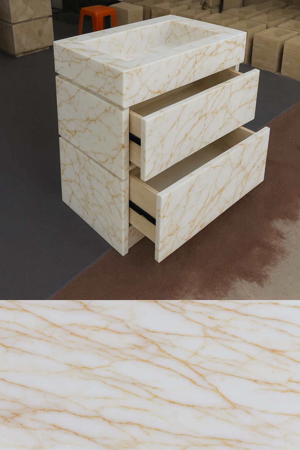 Handmade Marble Vanity Cabinet with Integrated Sink – Calacatta Viola 3