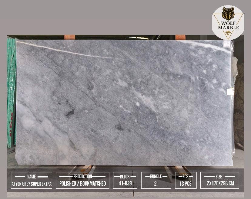 Afyon Grey Marble Slab: Polished Bookmatched Natural Stone 2