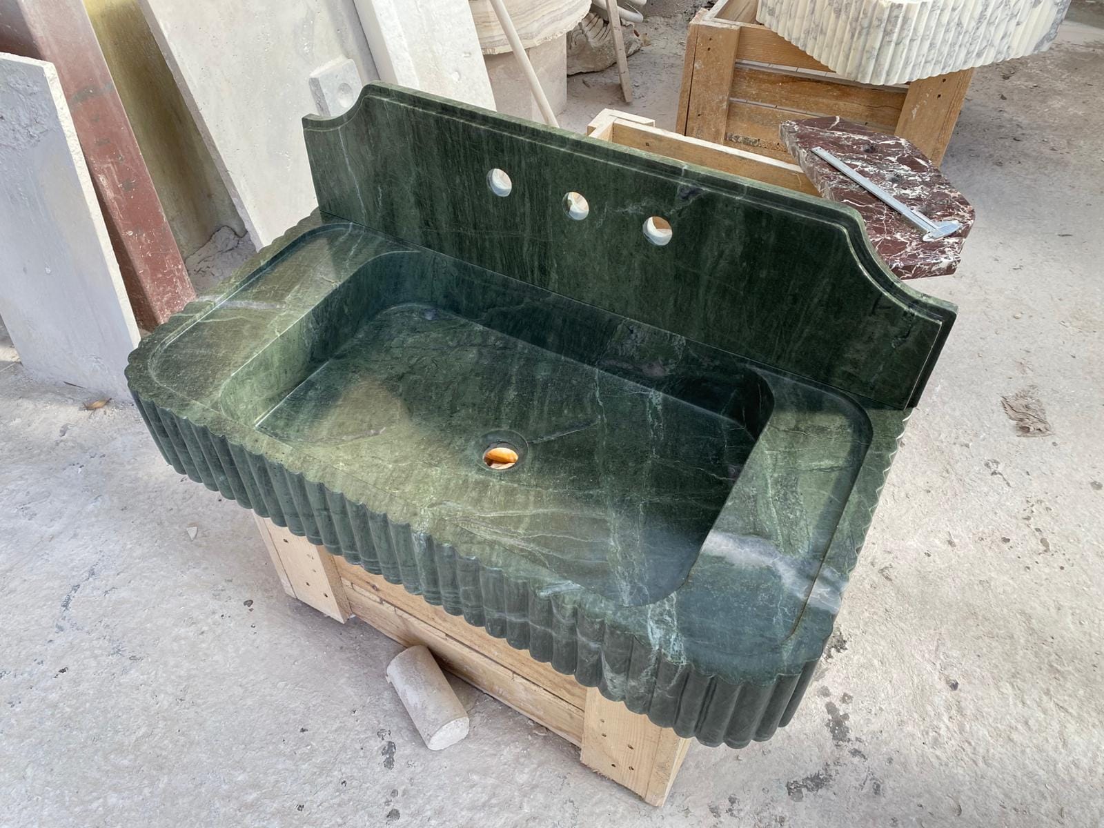 Custom Handmade Green Marble Sink – Farmhouse Style