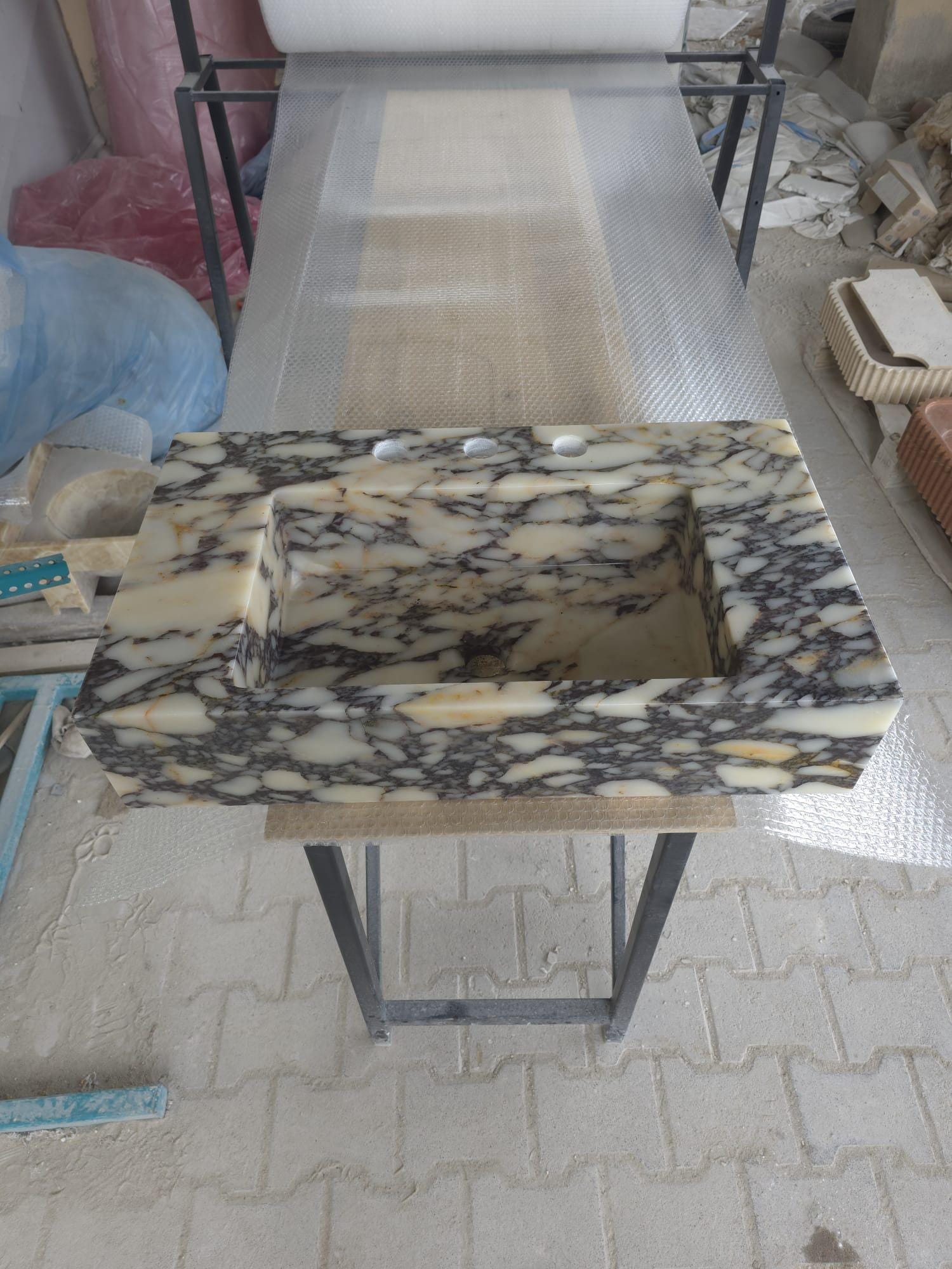 Custom Marble Sink – Solid Block Stone Vanity, Rectangular Bathroom Basin