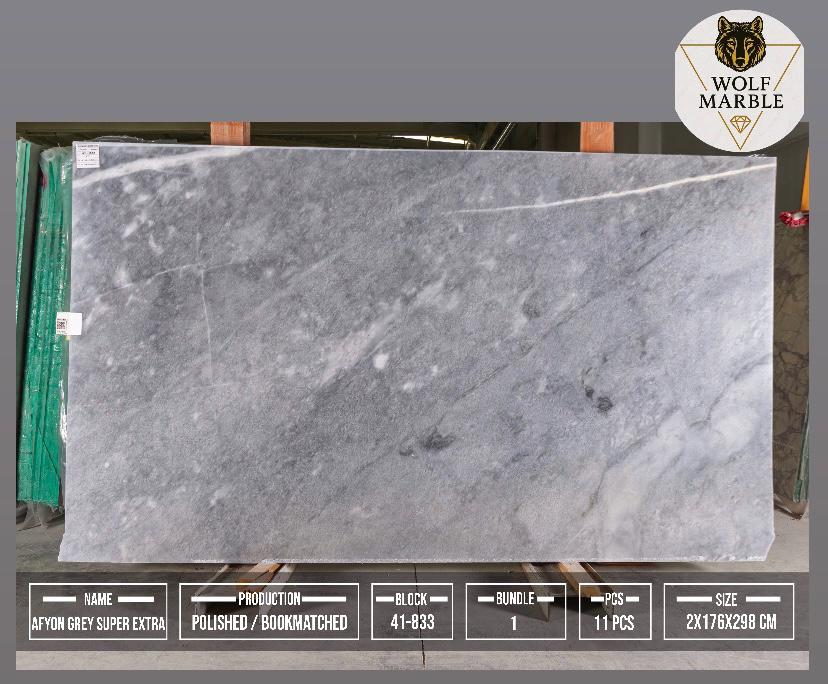 Afyon Grey Marble Slab: Polished Bookmatched Natural Stone