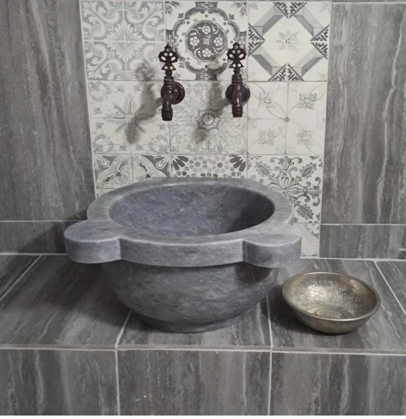Handmade Turkish Hammam Basin from Natural Afyon Marble | Customizable Size & Color