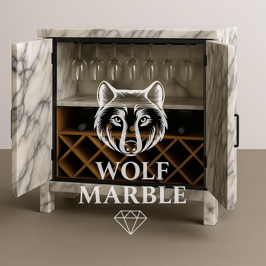 Handmade Afyon Marble Bar Cabinet with Wine Rack