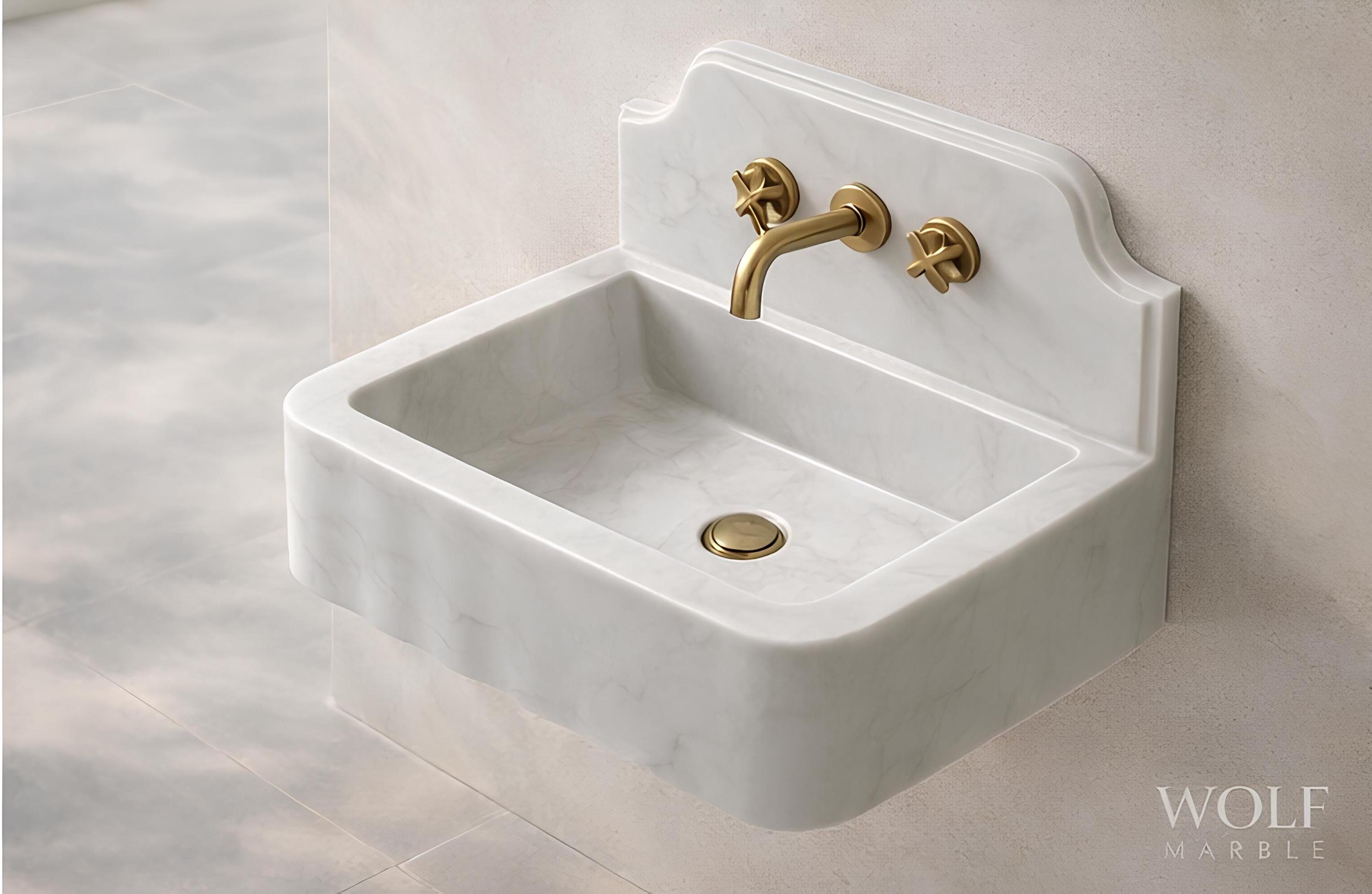 Carrara White Rectangular Marble Bathroom Sink 2