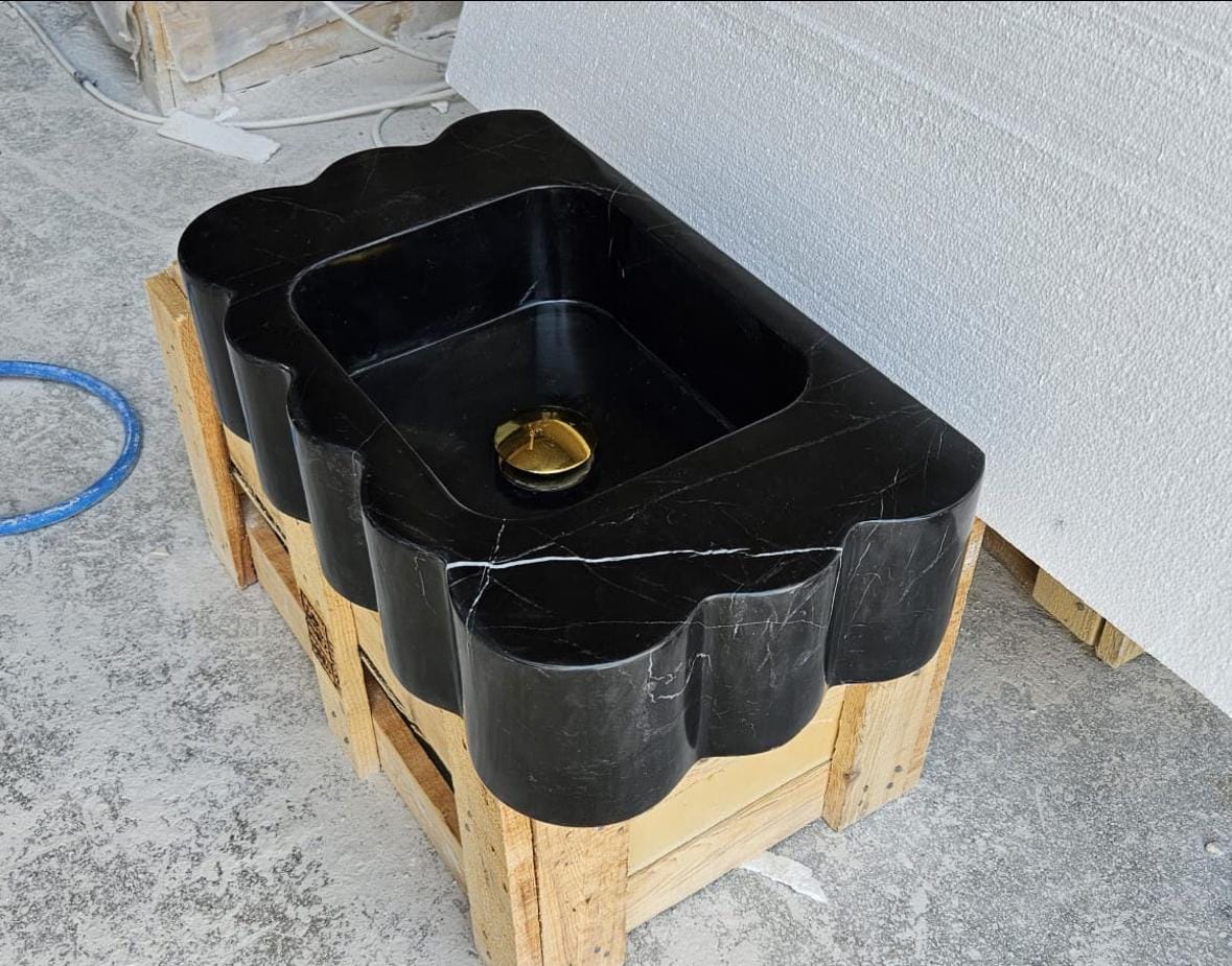 Handmade Nero Marquina Marble Sink: Sculptural Cloud Basin.