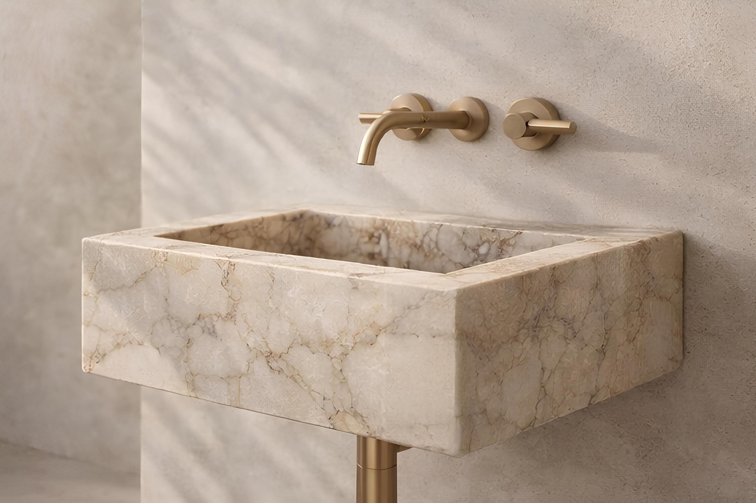 Afyon Sugar Marble  Wall Sink – Sculpted Marble Bathroom Basin, Custom Size 2