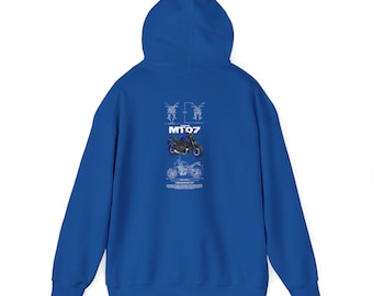 Moletom com capuz Yamaha MT-07 para motociclistas, com estampa de esporte a motor.