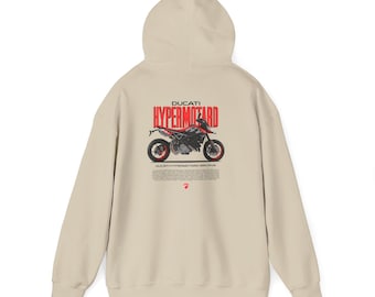 Moletom com capuz e estampa da Ducati Hypermotard, estilo motociclista.
