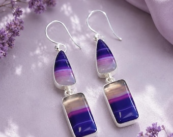 Orecchini pendenti in argento sterling 925 con agata del Botswana fatti a mano