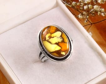 Yellow Mookaite 925 Sterling Silver Ring, Oval Gemstone
