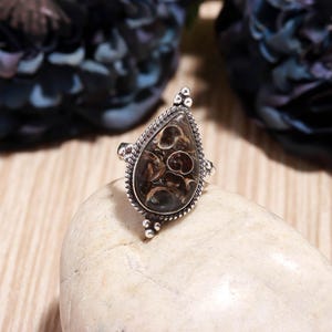 Turritella Jasper Ring, 925 Sterling Silver Ring, Fossil Turritella Ring, Silver Band Ring, Gemstone Ring, Healing Large Ring, Gift For Her,