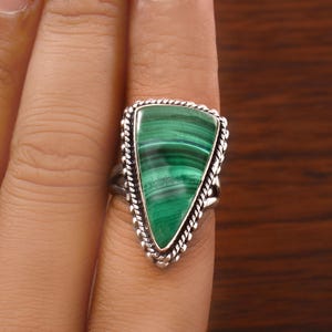 Natural Green Malachite Ring, 925 Sterling Silver Ring, Malachite Gemstone Ring, Green Malachite Ring, Designer Silver Band Ring, Gift Idea,