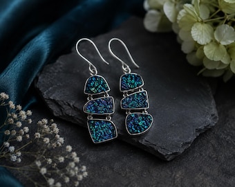 Titanium Druzy Agate Earrings: 925 Sterling Silver Dangle Drop