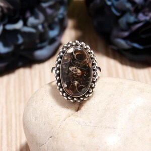 Natural Turritella Jasper Ring, 925 Sterling Silver Ring, Fossil Turritella Ring, Silver Band Ring, Chunky Ring, Healing Ring, Gift For Her