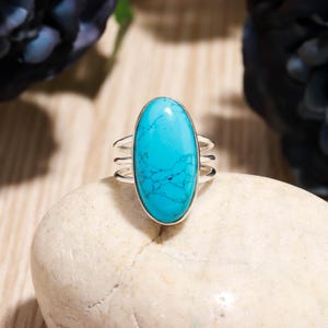 Turquoise edelsteenring, 925 sterlingzilveren ring, zilveren splitsieraden, blauwe edelsteenring, statementring, handgemaakte sieraden, cadeau voor haar