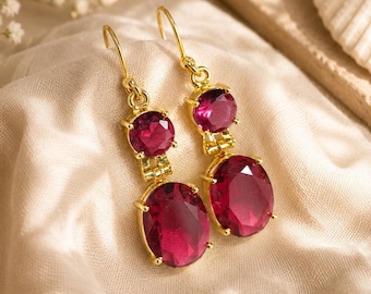 Pink Tourmaline Earrings: Oval Gemstone, Gold Plated Sterling Silver