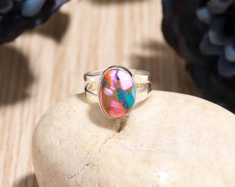 Rosa ostronturkos 925 sterlingsilverring, delad armband