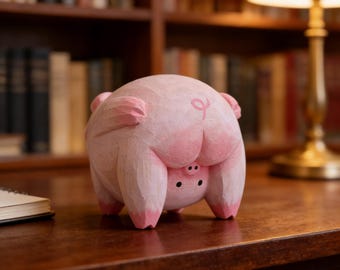 Funny Pig Butt Figurine Wooden Desk Decor, Cute Pig Sculpture, Farm Animal Mini Statue, Funny Gift Idea, Pink Pig Ornament, Shelf Decor