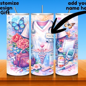 Personalisierte Krankenschwester Tumbler Wrap, 20 Unzen Skinny Sublimation Design (Digitaler Download, PNG, Canva bearbeitbarer Link)