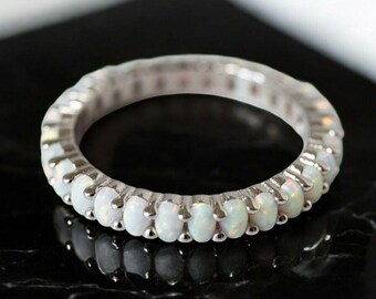 Sterling Silver Opal Ring: Dainty October Birthstone Promise Ring