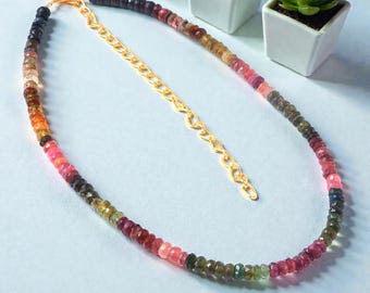 Multi Tourmaline Necklace | Natural Tourmaline Gemstone Beads | Colorful Tourmaline Jewelry | Handmade Boho Necklace 3-5mm