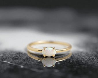 Sterling Silver Opal Ring: Dainty October Birthstone Promise Ring