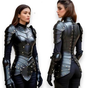 Handmade Black Leather Armor for Women – Gothic Fantasy Warrior Cuirass, Custom Fit LARP & Cosplay Costume