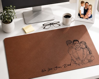 Tapis de bureau photo en cuir personnalisé, cadeau fête des pères pour mari, décor de bureau personnalisé de tapis de souris avec photo pour enfant
